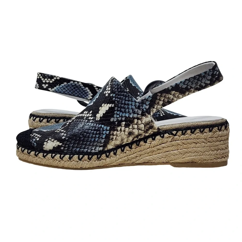 Vince Glyn Espadrille Wedge‎ Sandals 6 Wom Slingback Blue Snake Skin Leather NEW